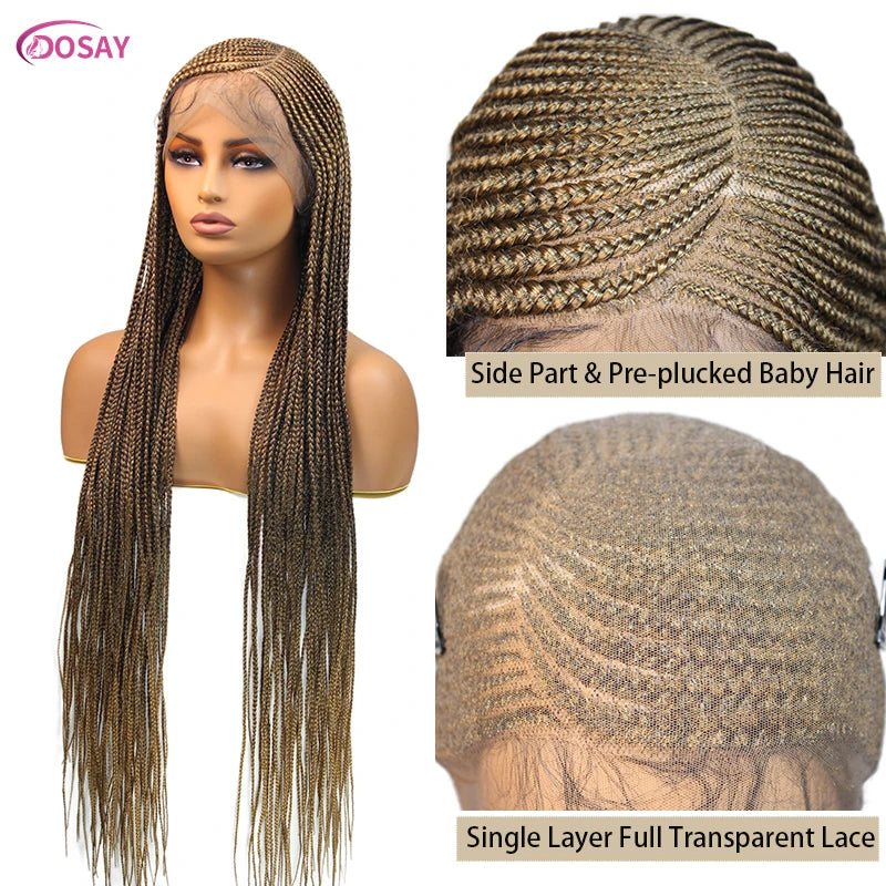 Perruques tressées en boîte Cornrow 36 pouces, perruque synthétique Blonde 613 pour femmes, perruque Lace Front Wig tressée avec raie latérale de haute qualité, perruque Faux Locs