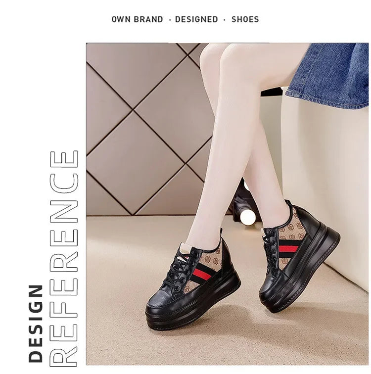 9cm femmes chaussures grosses baskets Air maille évider en cuir véritable blanc chaussures compensées plate-forme talon pompes Mujer Bombas