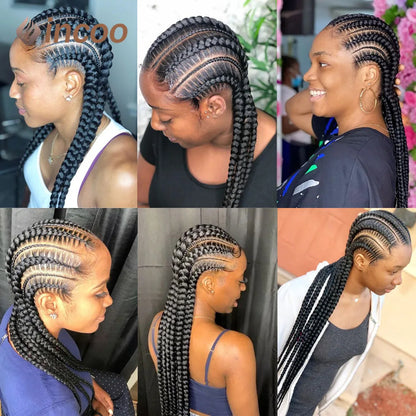 Incoo-Perruque synthétique tressée pour femmes noires, 36 pouces, sans nœud, boîte, Cornrow, cheveux africains