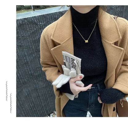 Automne hiver épais Pull femmes tricoté côtelé Pull Pull à manches longues col roulé mince Pull doux chaud Pull Femme 2025