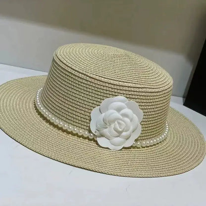 Chapeau plat d'été pour femmes, nouveau style, chapeau de soleil, de plage, de mariage, de thé, élégant, avec coiffure en perles, 모자
