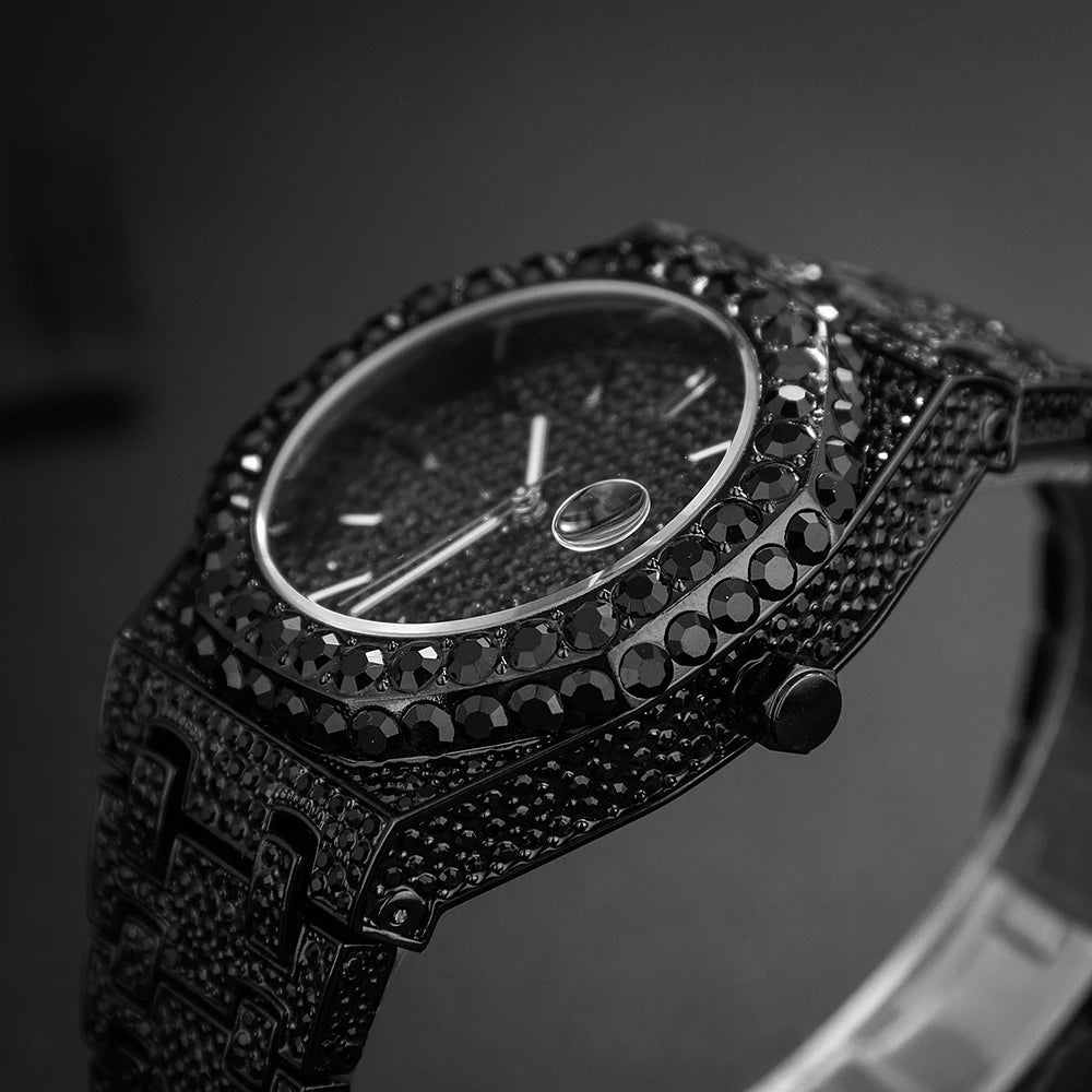 2024 Hip Hop hommes montres à quartz MISSFOX automatique Date glacé montre-bracelet mode bleu diamant bijoux montre pour homme livraison gratuite