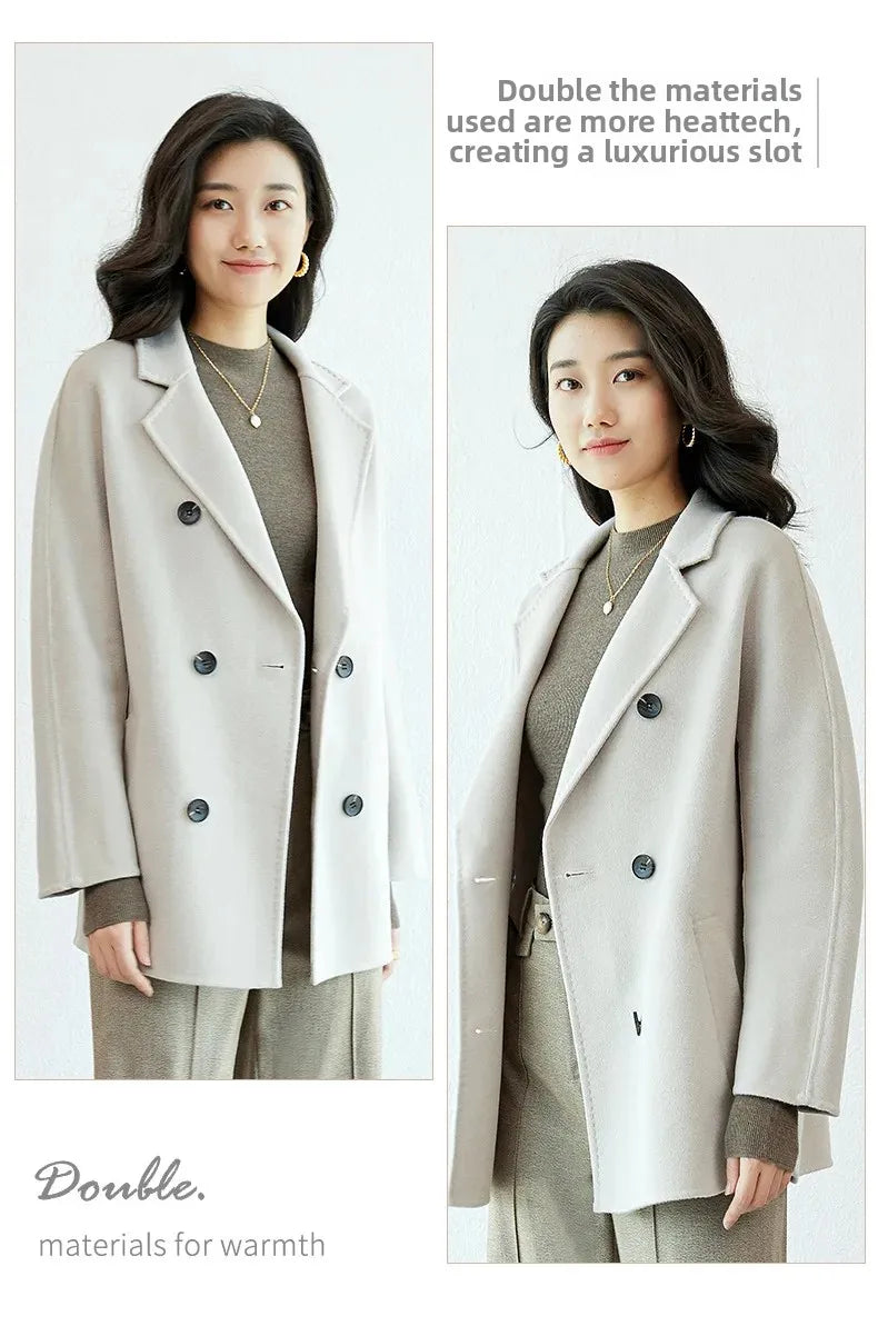 Manteau en laine Double face pour femme, épais, mi-long, col de costume, coupe ample, couleur Pure, polyvalent, nouveau Style automne hiver