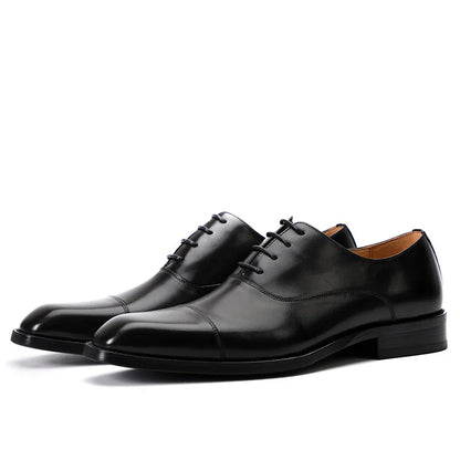 Chaussures en cuir formelles pour hommes, chaussures d'affaires britanniques décontractées Oxford confortables pour mariage en cuir véritable