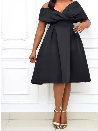 Robe mi-longue pour femmes, ligne A, coupe cintrée, col en V, manches courtes, taille serrée, épissure élégante, nœud à lacets, été