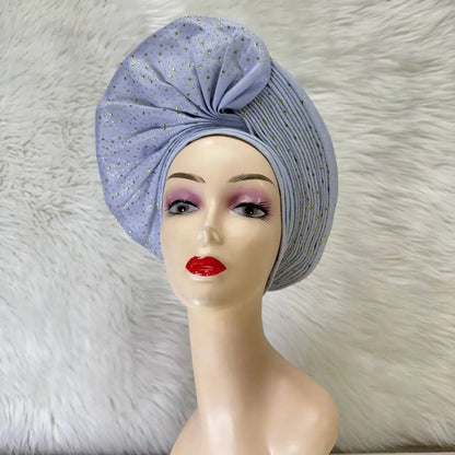 Turban de tête musulman pour femmes, Gele africain violet, casquettes déjà fabriquées, Auto Aso Oke, cravate de sauna Gele, chapeau rond pour dames, Z620-2 de fête
