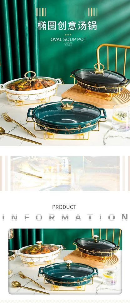 Vaisselle de visionneuse naren céramique nordique, casserole binaurale domestique, pot à soupe, hôtel, restaurant, ensemble de supports de pot chauffant à bougie