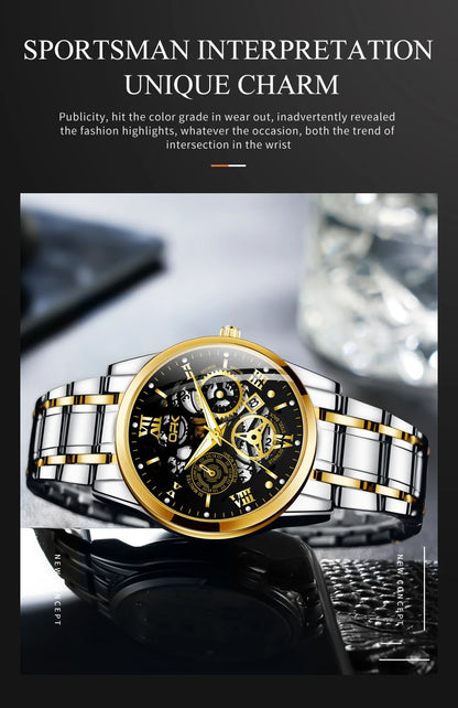 OPK8135-montre pour hommes, bracelet en acier avec lueur nocturne étanche