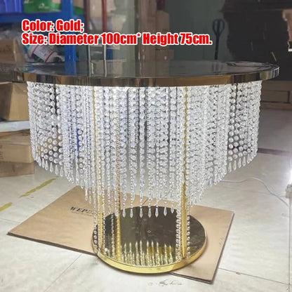 Rideau de perles de cristal, Table à gâteau, décoration de mariage, Table en métal avec éclairage, Table à gâteau en cristal de mariage