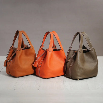 Sac à lunch en cuir de vachette véritable, panier alimentaire E27, sac à main de pique-nique Amazon, poignée supérieure souple, 2024 importé