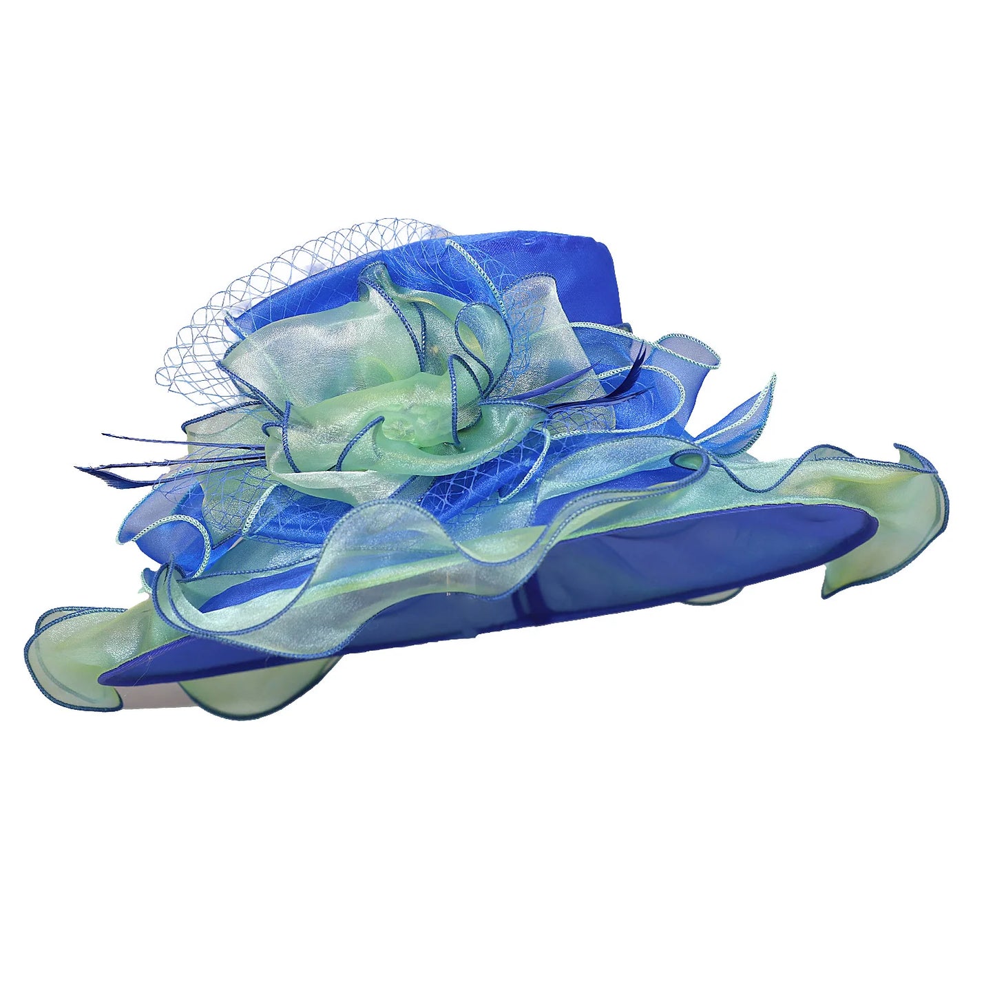 FS été bleu vert église Chapeau pour femmes élégant à large bord Organza Fascinator chapeaux mariage mariée Casquette avec fleur Chapeau Femme