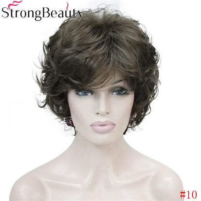 Forte beauté dames perruques courtes ondulées cheveux blonds dorés pour les femmes synthétique Capless perruque 16 couleurs