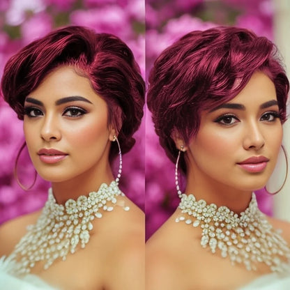 Perruque Lace Front Wig naturelle ondulée, cheveux humains, coupe Pixie, 13x4, pour femmes