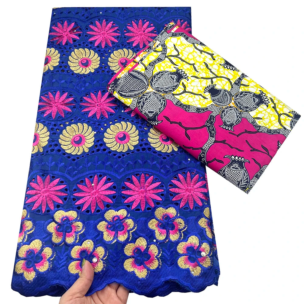 Tissu africain en dentelle de Voile suisse, 2.5 + 3 yards, véritable cire pour coudre une robe de soirée, nouvel arrivage