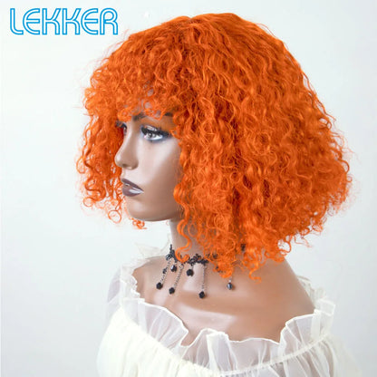 Lekker couleur courte Pixie Afro crépus bouclés Bob 100% perruques de cheveux humains avec frange pour les femmes brésilien Remy cheveux Ombre brun perruques