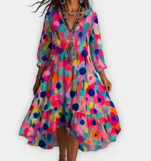 Robe décontractée pour femmes, ample, rétro, imprimé, manches 7-quarts, mode printemps-automne, élégante, bord de mer, vacances, 2025