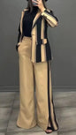 Femmes rayé imprimé costumes + pantalons deux pièces ensembles automne hiver décontracté jambe large pantalons ensembles bureau dames élégant manteaux tenues