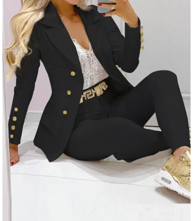 Ensemble deux pièces pour femmes, vêtements d'automne, manteaux et pantalons, mode polyvalente, décontracté, veste à manches longues et pantalon, 2023