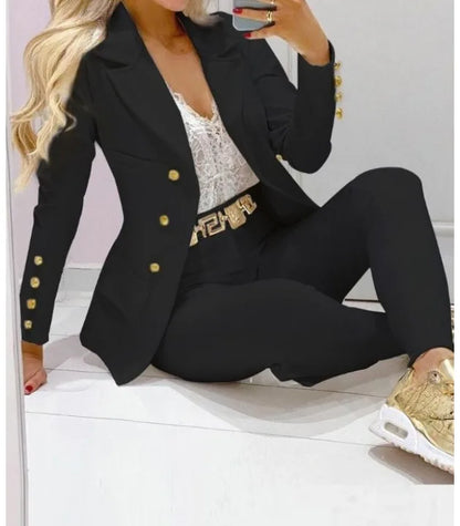 Ensemble deux pièces pour femmes, vêtements d'automne, manteaux et pantalons, mode polyvalente, décontracté, veste à manches longues et pantalon, 2023