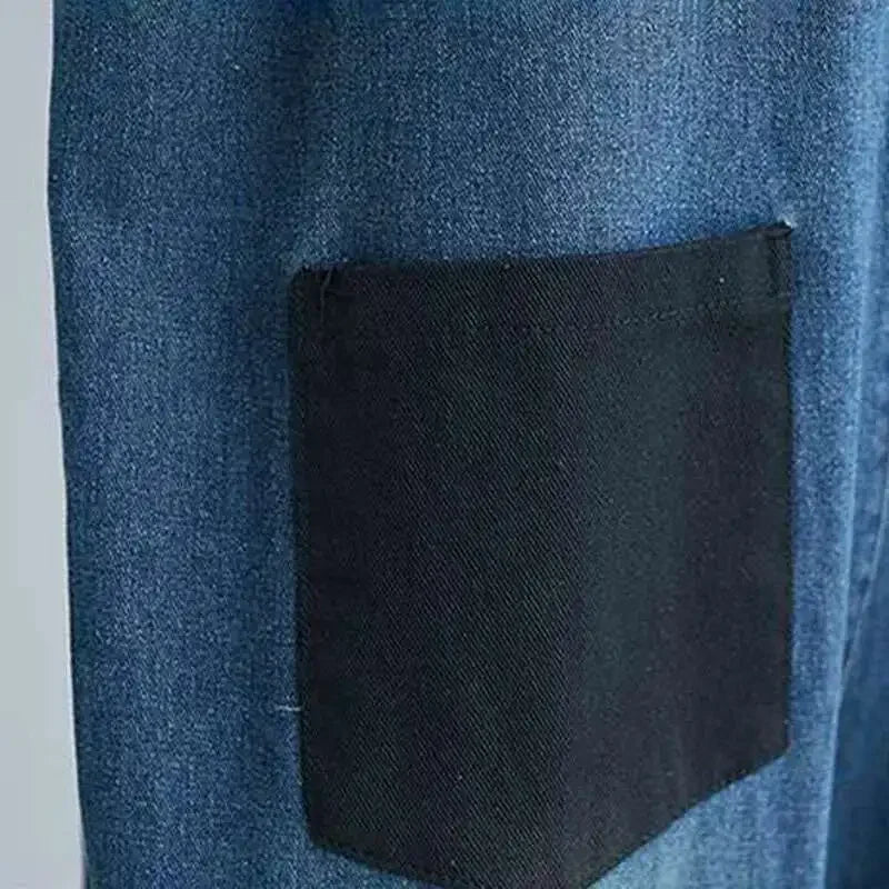 Combinaisons en Denim avec poches Patchwork pour femmes, nouveaux articles, col rond, simple boutonnage, pantalon élastique à manches courtes