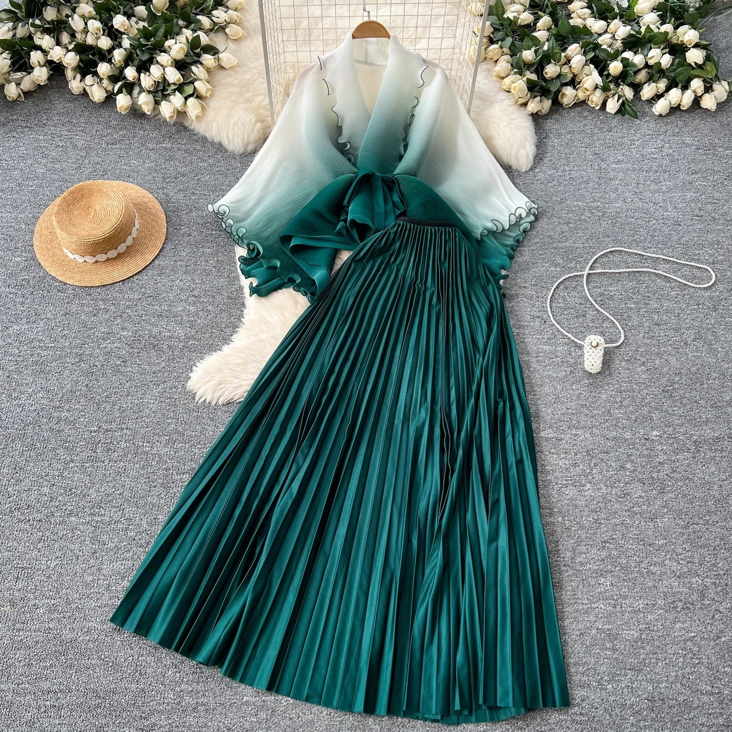 Miyake pli changement progressif couleur bord ondulé costume soleil jupe plissée à la mode et élégant deux pièces ensembles tenues pour femmes