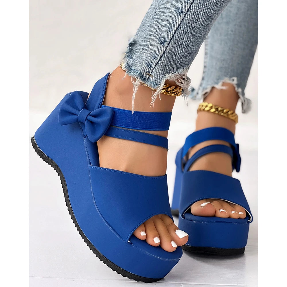 Peep Parker-Sandales à l'offre elles compensées avec nœud papillon pour femmes, sandales en daim, style coréen, printemps, automne, été, 03/Casual, 2024