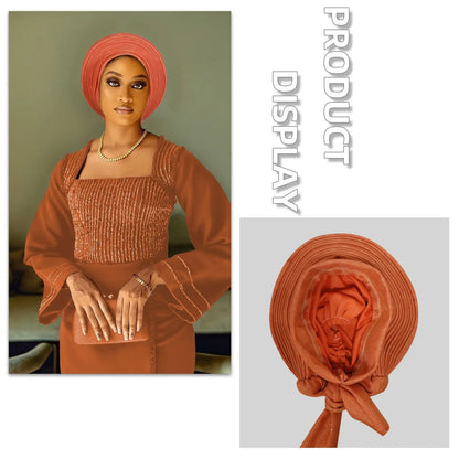 Casquette Turban plissée pour femmes africaines déjà fabriquées Auto Gele femme bandeau Nigeria dame chapeaux chapeau fête de mariage chapeaux