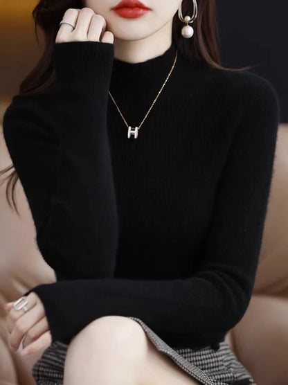 Pull en tricot à demi-col roulé pour femme, couleur unie, coréen, manches longues, mode assortie, épais, chaud, Slim, nouvelle collection automne hiver