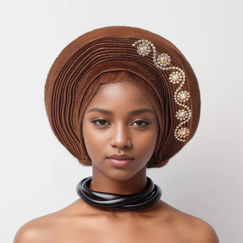 Geles de mariage nigérian, couvre-chef africain, Turbans Auto Gele pour femmes, tissu Aso Oke, couvre-chef musulman, couvre-chef féminin