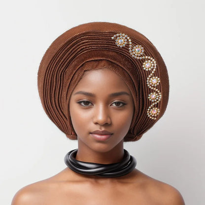 Geles de mariage nigérian, couvre-chef africain, Turbans Auto Gele pour femmes, tissu Aso Oke, couvre-chef musulman, couvre-chef féminin
