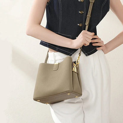 Hifashion 100% vache en cuir véritable seau épaule sacs à bandoulière pour femmes 2025 luxe concepteur large sangle fourre-tout dames sacs à main