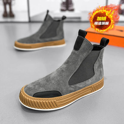 Bottes de neige décontractées en peluche pour hommes, chaussures de planche à plateforme, dessus en cuir microcarence, mode d'hiver, haut de gamme, recommande une augmentation de la hauteur, NuSO k