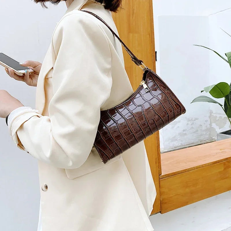 Sacs à main et bourse rétro motif Alligator pour femmes, petits sacs à bandoulière sous les aisselles, pochette fourre-tout en cuir PU de bonne qualité pour dames