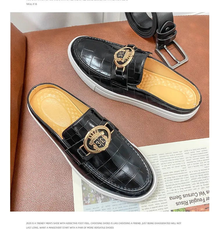 Mocassins en cuir de style britannique pour hommes, demi-chaussures marron, chaussures à enfiler, confortables et respirantes, haute qualité, été