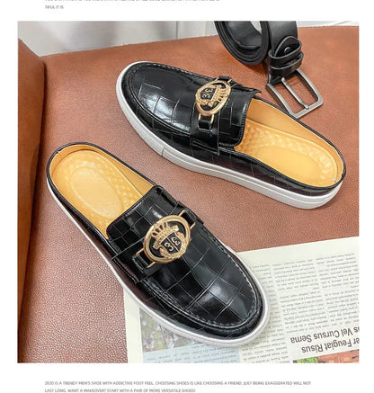 Mocassins en cuir de style britannique pour hommes, demi-chaussures marron, chaussures à enfiler, confortables et respirantes, haute qualité, été