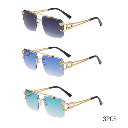 Mode Métal Léopard Sans Monture lunettes de Soleil Double Ponts Gradient Ocean Film Nuances UV400