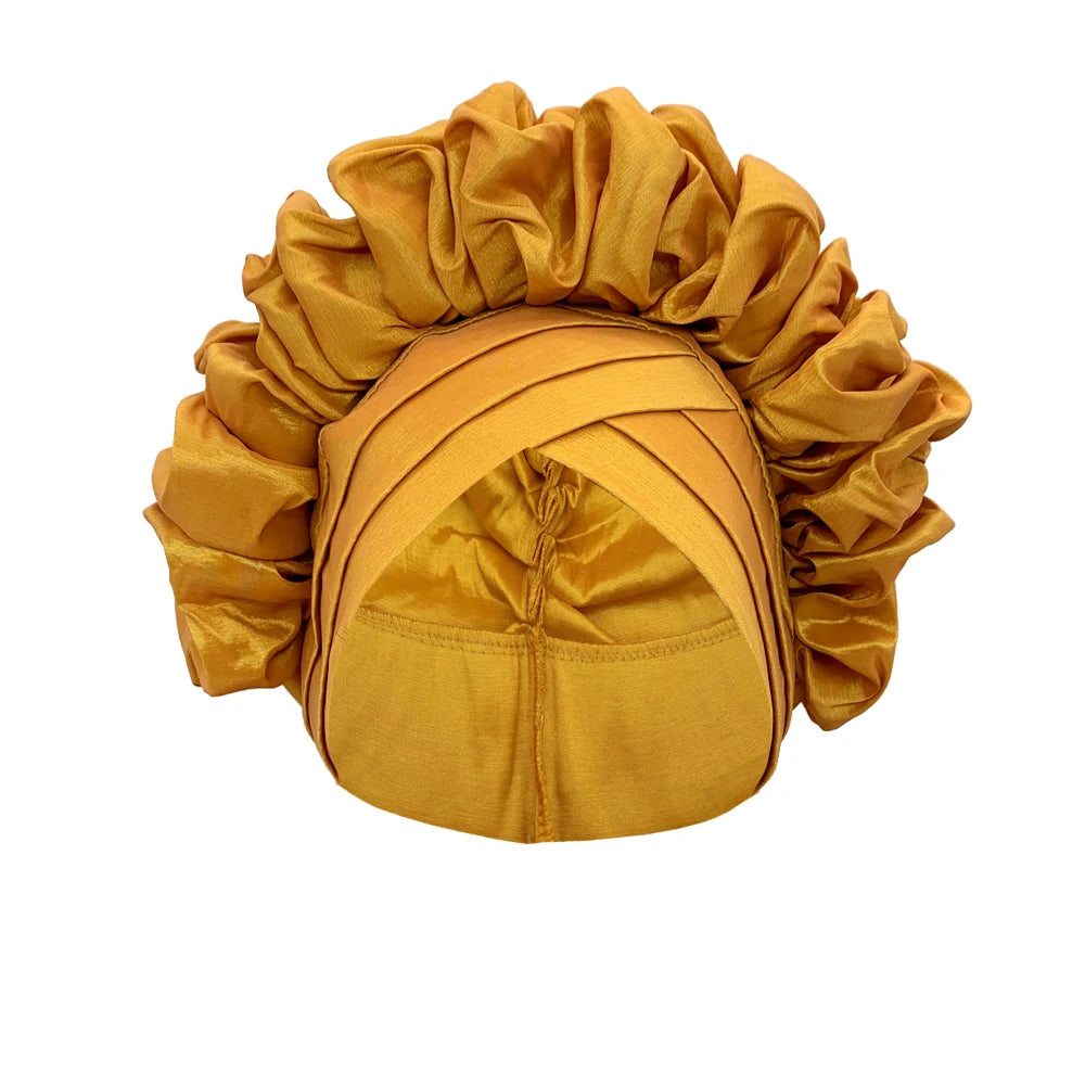 Nouveau bonnet Turban à volants pour femmes, couvre-chef en soie brute africaine, automne, Nigeria, Gele de mariage, bandeau de fête, couvre-chef pour dame