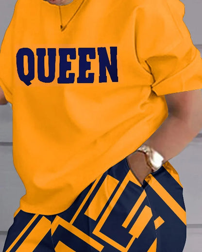 Ensemble deux pièces et short à poches pour femmes, t-shirt imprimé adt, short patchwork, col rond, blanc, décontracté, mode estivale