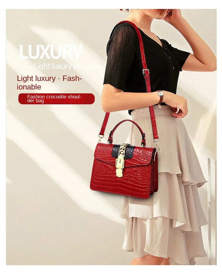 Sacs à main en cuir véritable pour femmes, marque de mode de luxe, sac à bandoulière initié, petit crocodile, carré dur, sacs de messager portables