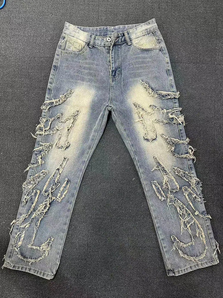 Hommes Baggy Esthétique Streetwear Jeans Mâle Rétro Mode Jambe Large Denim Pantalon Graphique Brodé Designer Hip Pop Denim Pantalon