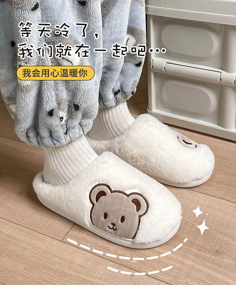 Ours en peluche pantoufles pour femmes hommes mode Kawaii moelleux hiver chaud pantoufles amoureux dessin animé ours en peluche maison chaussures TG03