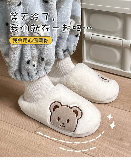 Ours en peluche pantoufles pour femmes hommes mode Kawaii moelleux hiver chaud pantoufles amoureux dessin animé ours en peluche maison chaussures TG03