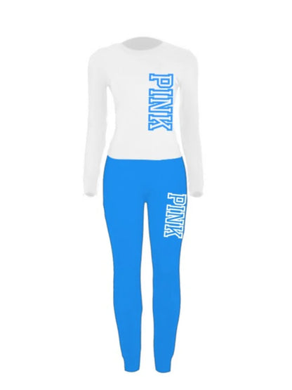 LW-Ensemble de survêtement décontracté pour femme, sweats à capuche à manches longues, pantalon imprimé lettre rose, mode automne et hiver, 2 pièces