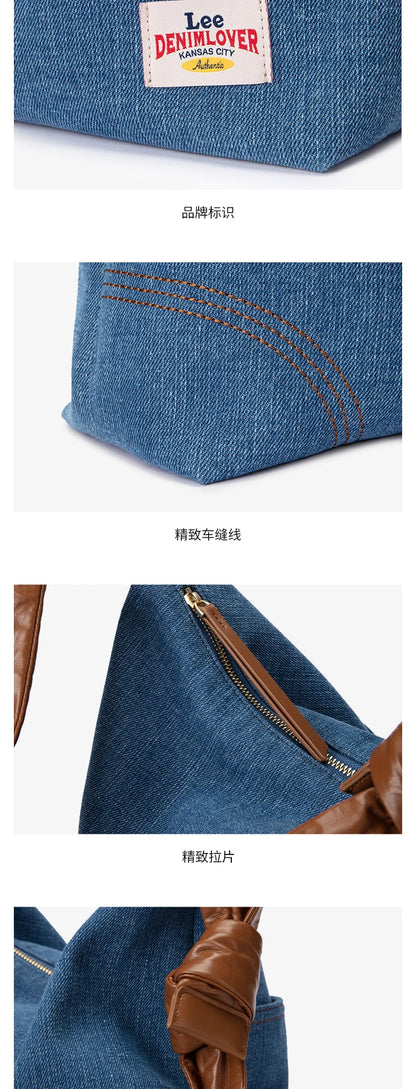 LEE femmes minimalisme Hobo Denim bleu une épaule oreiller sac dames jean doux large en cuir bretelles sacs à bandoulière