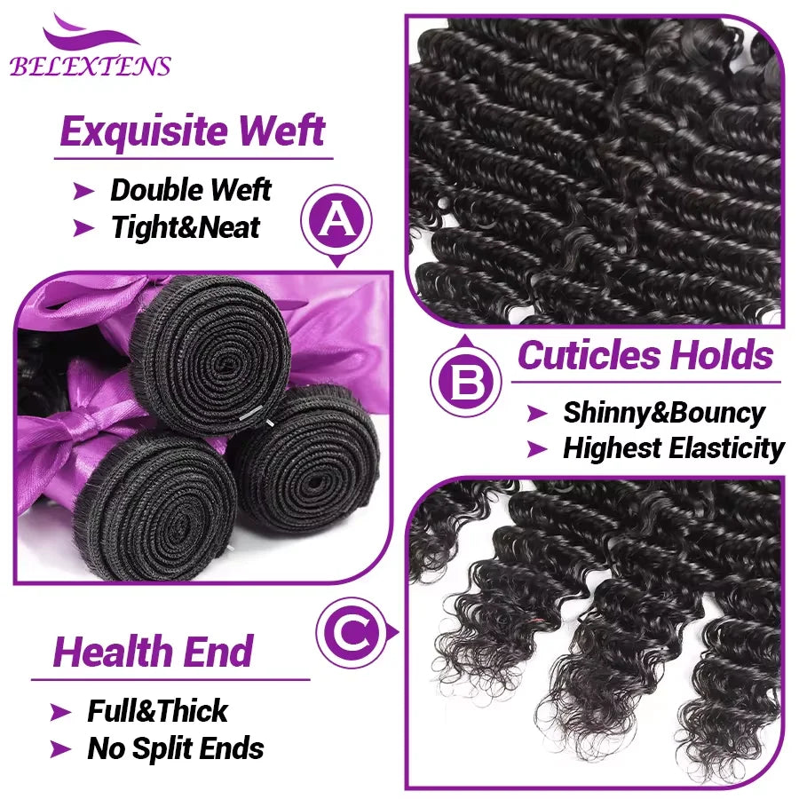 Tissage Humain Hair Deep Wave 20 22 pouces Tissage de Cheveux Brésiliens 100 % Humains Bundles Human Hair Extensions Cheveux Tissage Bouclé Cheveux Humain