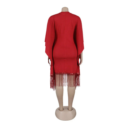 Robe mi-longue à pampilles en polyester à manches 3/4 pour femmes, tenues africaines élégantes, vêtements africains