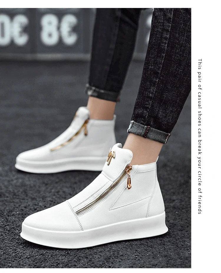 High Top Casual Shoes for Men Brand Ankle Boots Fashion White Men Skateboard Shoes Luxury Platform Sport Shoes Leather Men Boots
