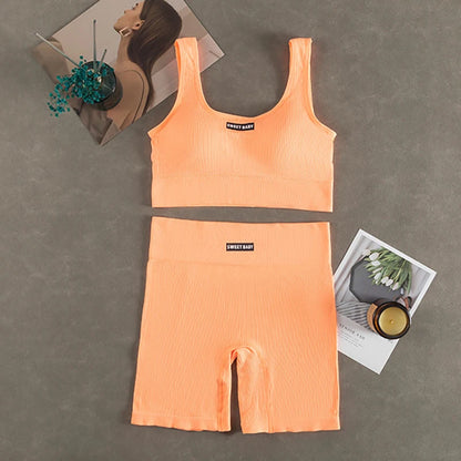 Ensemble de yoga sans couture pour femmes, combinaisons d'entraînement de fitness, soutien-gorge de sport, leggings taille haute, vêtements de sport sexy en V profond, nouveau, 2024