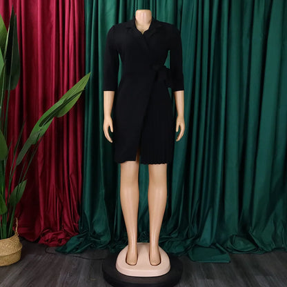 Robe plissée pour femmes, grande taille, col plissé, style blazer, bureau, vintage, sexy, ceinture, fête, serrée, courbée, courte