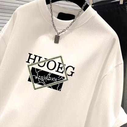 T-shirt à manches courtes en pur coton de style européen pour femmes, vêtements d'été décontractés, haut imprimé à col rond, pull basique pour femme